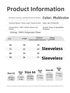 Detailed size chart for 100% cotton 3-layer warm baby vest for infants and toddlers