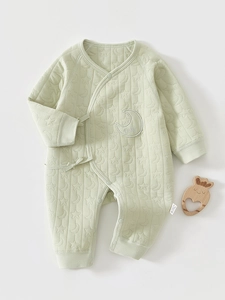 Baby Quilted Romper Warm Cotton Jumpsuit Star Moon Embossed Side Tie Kimono Romper Long Sleeve Infant Pajamas Newborn Clothes