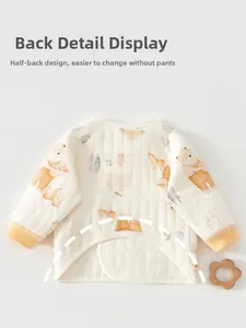 Detailed view of newborn quilted cotton thermal top with cute cartoon bear prints