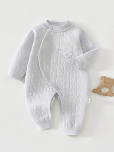 Barboteuse Matelassée pour Nourrisson Manches Longues Combinaison Bébé Coton Chaud Motif Étoile Lune Vêtements d'Hiver