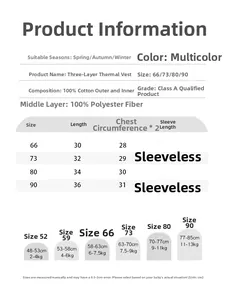 Detailed size chart for infant cotton quilted vest showing measurements for sizes 66 to 90