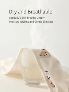 Top traspirante in cotone per neonati con simpatica stampa di orsetto in colore bianco crema