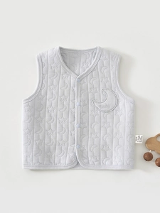 Newborn Baby Quilted Cotton Vest Soft Warm Padded Sleeveless Jacket Sleeveless Cardigan Star Moon Embossed Infant Clothes