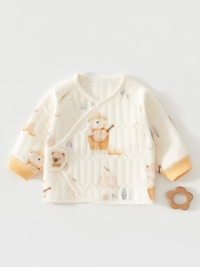 Newborn Baby Thermal Top Cotton Quilted Three Layer Warm Undershirt Infant Boys Girls Cartoon Long Sleeve Soft Base Layer