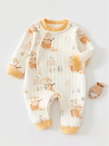 Barboteuse Matelassée Bébé Manches Longues Boutons-pression Latéraux Coton Rembourré Chaud Combinaison Motif Dessin Animé