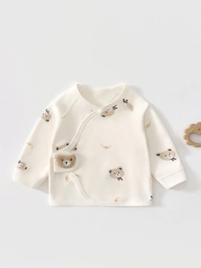 Top Kimono per Neonato in Cotone a Maniche Lunghe Stampato con Apertura Laterale Abbigliamento per Neonati e Bambini