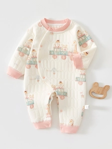 Grenouillère Bébé Matelassée en Coton Rembourré Manches Longues Pyjama Chaud pour Printemps Automne Hiver