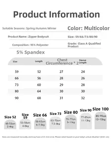 Detailed size guide for newborn thermal cashmere silk jumpsuits with length measurements