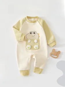 Detail of fleece lining and cute animal pocket on winter baby long sleeve romper