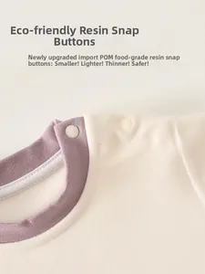 Detail of infant bodysuit with POM food-grade resin snap buttons on shoulder and neckline