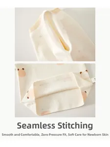 Close-up of seamless stitching and soft cotton fabric on cartoon bear baby outfit