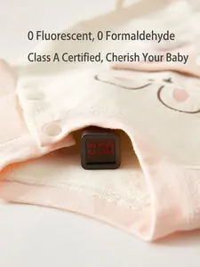 Pink fleece baby jumpsuit with cartoon embroidery, tested zero formaldehyde and fluorescent