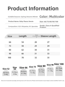 Detailed size chart for baby winter romper with height and weight measurement guide