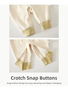 Detail of snap button crotch on thickened baby romper for easy diaper changing