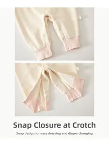 Detailed view of convenient crotch snap buttons on newborn baby thick warm romper suit