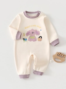 Unisex Baby Autumn Winter Long Sleeve Romper Seamless Polyester Thermal Jumpsuit Cartoon Animal Pattern One Piece Pajamas Grade A Safety Home Wear