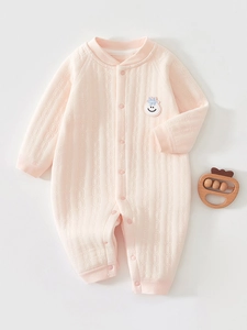 Newborn Baby Cotton Quilted Romper Long Sleeve Warm Padded Onesie With Cute Smile Embroidery For Infant Boys Girls