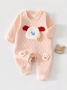 Ensemble Barboteuse Bébé Hiver Matelassé Chien de Dessin Animé Rembourré en Coton Combinaison Chaude Manches Longues pour Nouveau-Né