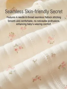 Wattierter Baby-Body aus Baumwolle mit Blumenmuster und flacher 4-Nadel-6-Faden-Naht