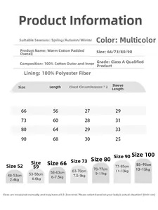 Detailed size chart for baby quilted romper with height and weight measurement guide