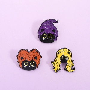 Lot de Pins en Émail Chat Noir Magique Coiffure de Sorcière Broche en Alliage de Zinc pour Décoration de Sac et Vêtements