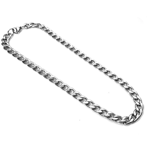 Collier à maillons cubains en acier inoxydable argenté poli avec fermoir mousqueton unisexe