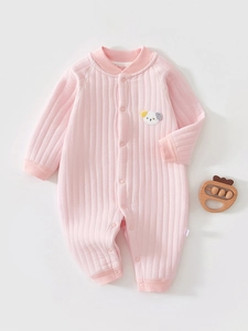 Newborn Baby Padded Cotton Romper Long Sleeve Warm Winter Quilted Jumpsuit With Dog Embroidery Boneless Seam Infants Bodysuit