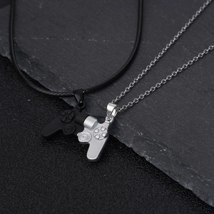 Magnetic game controller couple necklaces in matte black and silver alloy finish