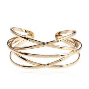 Polished gold multi-layer hollow cross open cuff bracelet with minimalist layered design