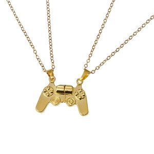Magnetic game controller couple necklaces in gold finish for lovers and friends