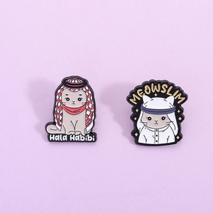 Middle Eastern Style Cartoon Cat Enamel Brooch Pin Hala Habibi MEOWSLIM Zinc Alloy Animal Badge Jewelry Clothing Accessory