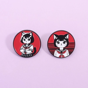 Broche en Émail de Style Anime Japonais Fille Chat Alliage de Zinc Peint Costume de Marin Uniforme Scolaire Badge Rond Épingle de Bijoux de Mode Individuelle
