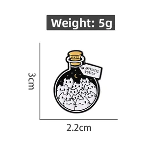 Detailed size view of Happiness Potion cat brooch featuring height 3cm and width 2.2cm