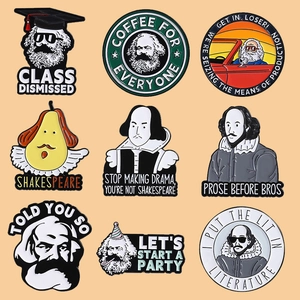 Creative enamel pin set with Karl Marx and Shakespeare portraits in a 9-piece collection
