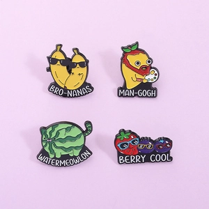 Cute Funny Fruit Enamel Brooch Zinc Alloy Cartoon Badge Berry Cool Watermeowlon Pun Pins For Backpack Jacket Jewelry Gift