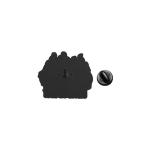 Detail view of the black metal badge back with rubber clutch and zinc alloy finish