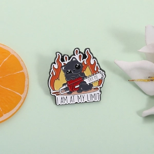 Funny Chainsaw Black Cat Enamel Brooch I Am At My Limit Meme Text Badge Alloy Drip Oil Lapel Pin For Backpack Clothing