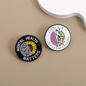 Spille in smalto dettagliate con slogan Mental Health Matters e Neurodiversità