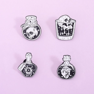 Gothic Punk Enamel Pin Set Black White Skull Heart Eyeball In Bottle Brooch For Clothes Backpack Accessories Jewelry Gift