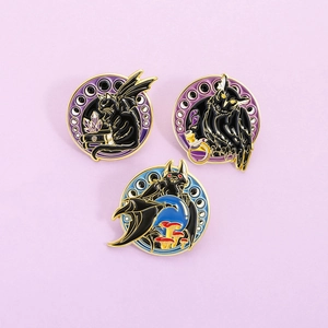 Gothic Enamel Brooch Pin Zinc Alloy Mystery Animal Bat Owl Black Cat Badge For Halloween Party Jewelry Decoration Gift