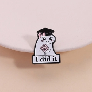 Cute Cartoon Ghost Graduation Enamel Brooch Zinc Alloy I Did It Lettering Badge Pin For Students Gift Clothing Accessory