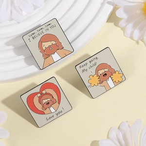 Lot de trois pin's carrés en émail avec Jésus et des citations de motivation