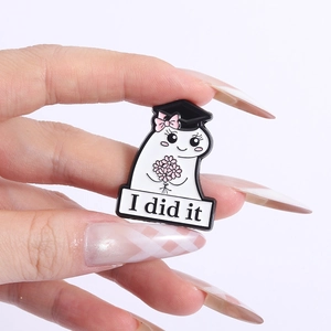 Cute cartoon ghost graduation enamel pin with bachelor hat and I did it banner