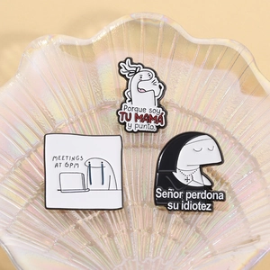 Funny Flork enamel pins set featuring office humor icons on textured glass tray