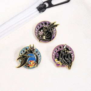Gothic enamel pin set with dark cat, bat, and owl motifs for clothing and accessories