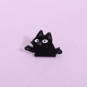 Cartoon Black Cat Shrugging Enamel Brooch Fun Helpless Kitty Zinc Alloy Badge For Backpack Clothing Accessory Unisex Pin