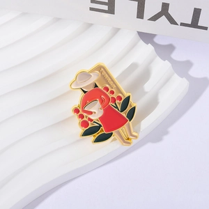 Künstlerische Yunnan Mädchen Emaille-Anstecknadel mit Kaffeemotiv, floraler Anstecker