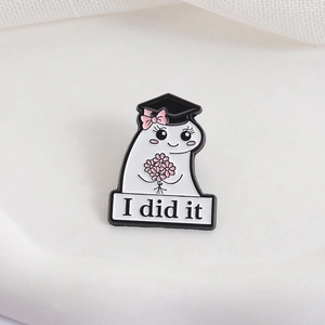Cute ghost enamel pin with graduation cap and I Did It banner for gift rewards