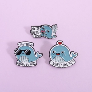 Cute Cartoon Blue Whale Enamel Pin Funny Pun Ocean Animal Badge Zinc Alloy Brooch Decorative Jewelry For Clothes Bag Lapel Hat