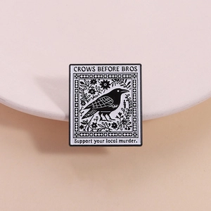 Vintage Zinc Alloy Crow Enamel Pin Black White Bird Brooch Slogan Crows Before Bros Floral Badges Jewelry For Backpacks